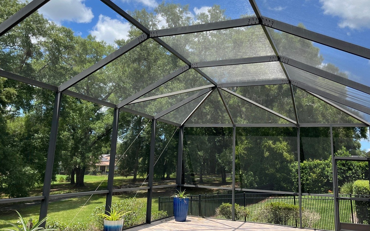 Pool enclosure framing after cleaning